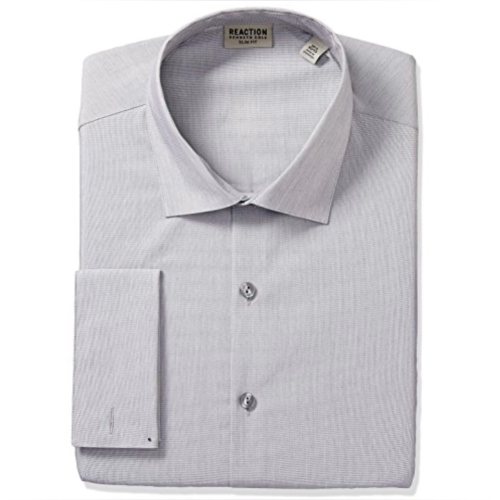 NWT Kenneth Cole Slim Fit Techni-Cole Flex Shirt in Grey Frost 16.5 32-33​​